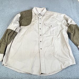 Filson Shooting Shirt Men XL Tan Khaki Canvas Hunting Elbow Patch Button Padded
